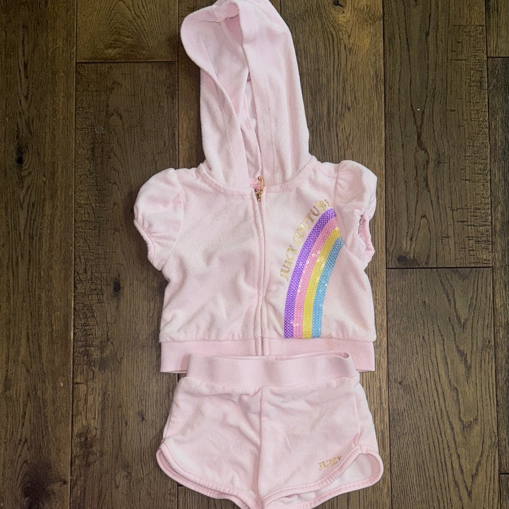 Juicy Couture Light Pink Hoodie Set with Rainbow Accents